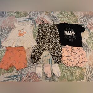 Baby girl spring summer outfits bundle flamingo whale and cheetah prints lot